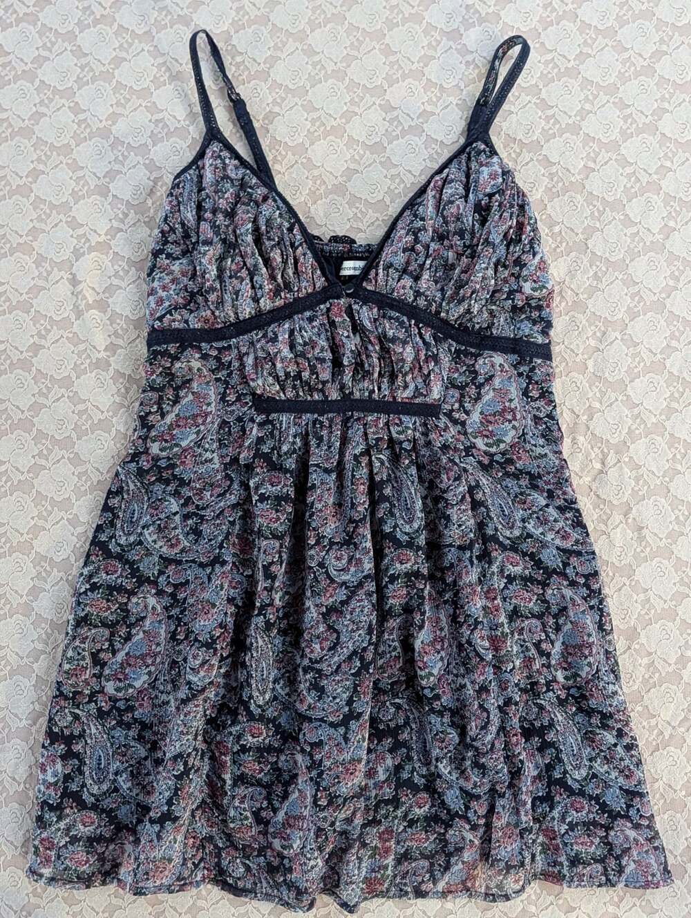Abercrombie & Fitch ruched paisley floral mini dress SP y2k boho coquette
